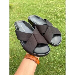 Jenni Kayne Black Crossover Slide Sandals Womens Fabric Straps Size 37